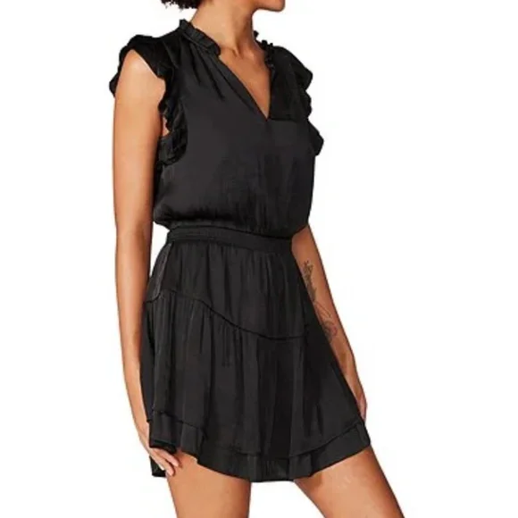 Steve Madden Prairie Dreams Satin V-Neck Ruffle Cap Sleeve Mini Blouson Dress S - Picture 2 of 16